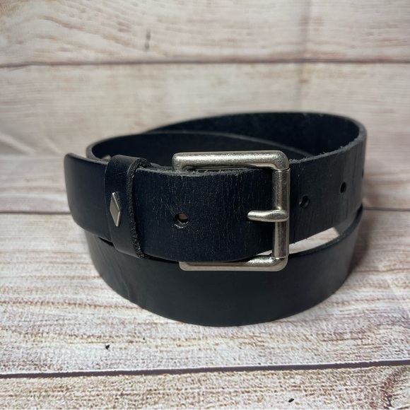 Mens Womens Fossil Leather Belt Diamond Keeper Buckle Black Large 40" Y2K - Picture 1 of 6